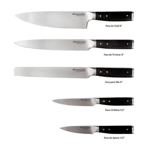 Imagen de producto: Set de Cuchillos Clásicos KitchenAid, 5 Piezas, Acero Inoxidable, Mango Negro