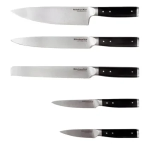 Imagen de producto: Set de Cuchillos KitchenAid KO5PSTSNOBG: 5 Piezas con Mango Negro y Bloque de Madera